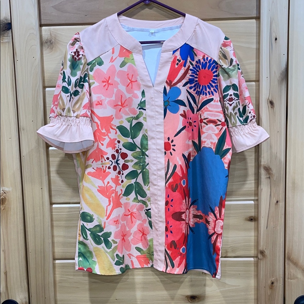 Vibrant Floral Patchwork Women's Blouse